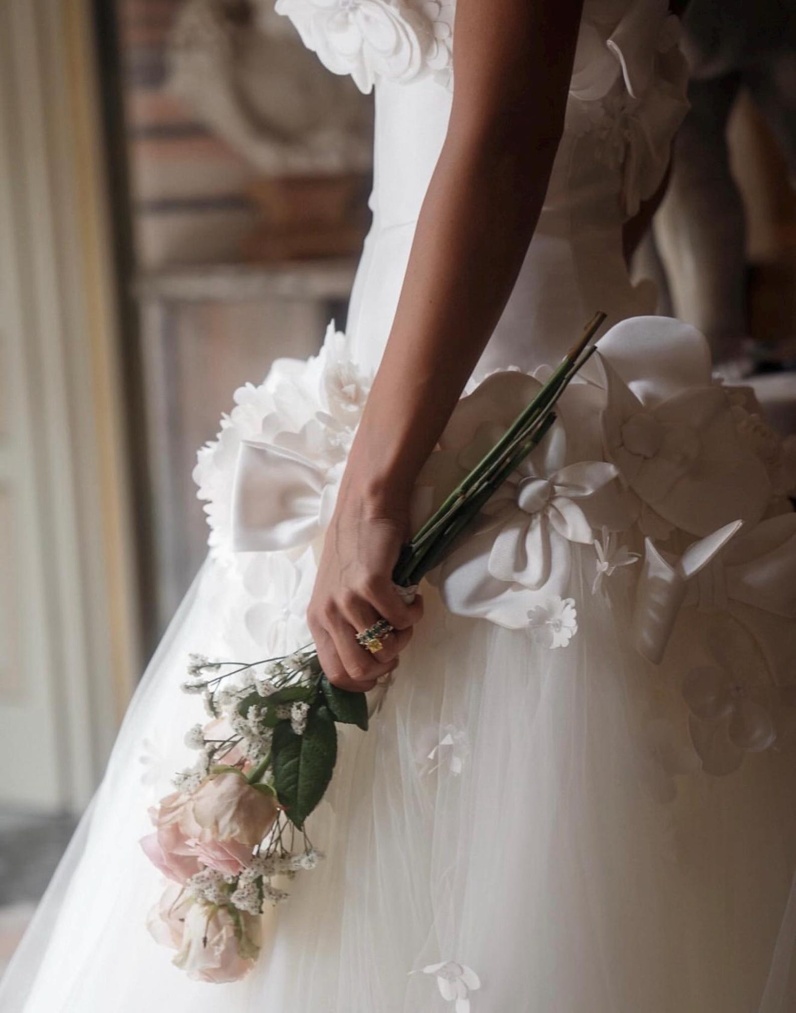 Strapless 3D Floral Wedding Gown, Handmade White Organza Flower Bridal Dress, Voluminous Tulle Ballgown, Custom Wedding Dress