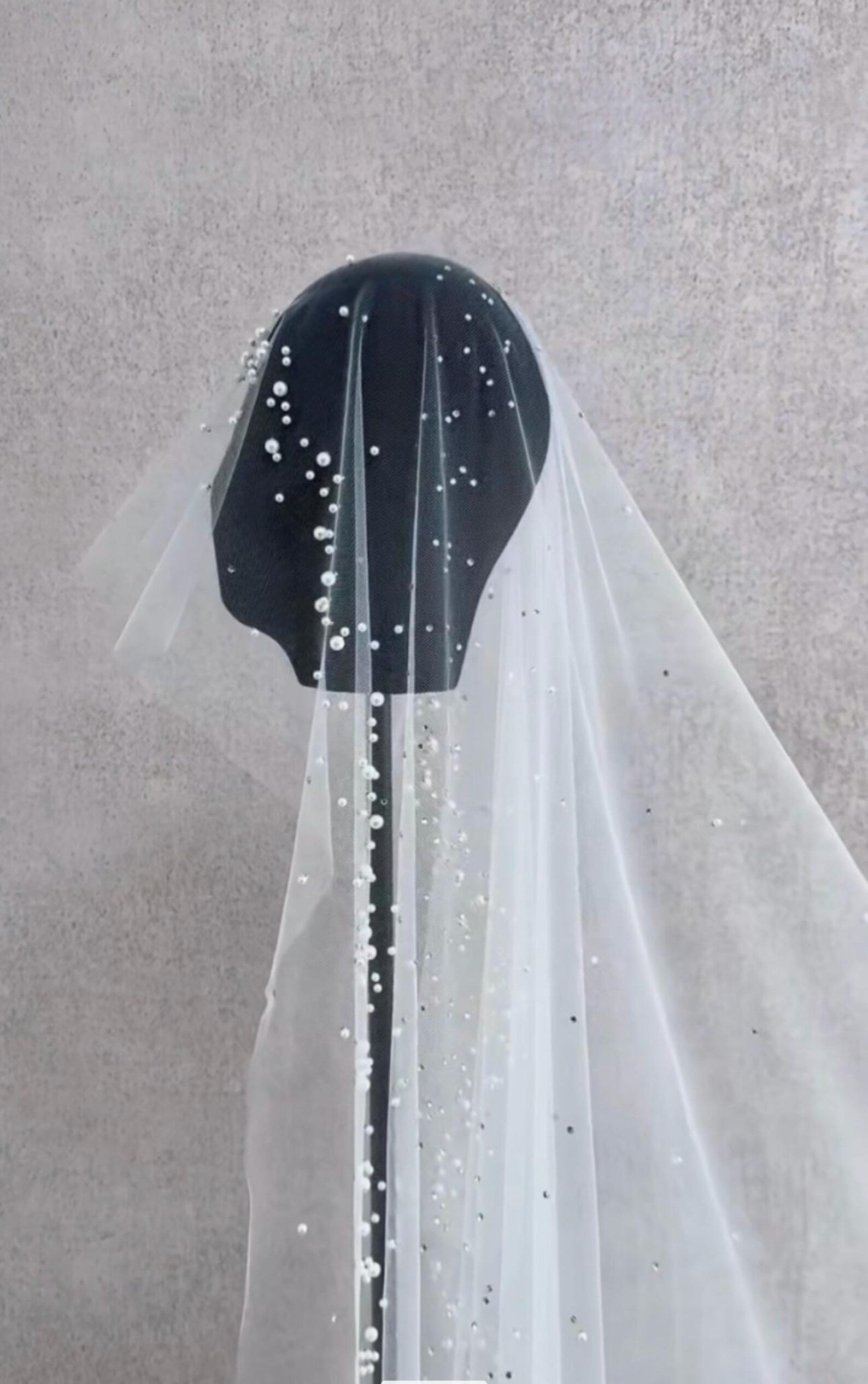Pearl Scattered Cathedral Wedding Veil, Sparkly Sequin Tulle Bridal Veil, Long Beaded Bridal Veil