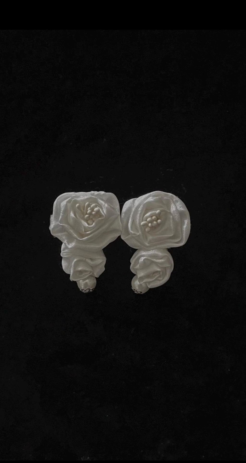 Handmade Satin Flower Pearl Tassel Earrings, Ivory Floral Bridal Drop Earrings, Romantic Statement Earrings for Wedding Bride