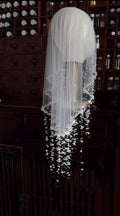 Floral Lace Bridal Veil, Draping 3D Flower Tassel Wedding Veil, Romantic Falling Flower Bridal Headpiece