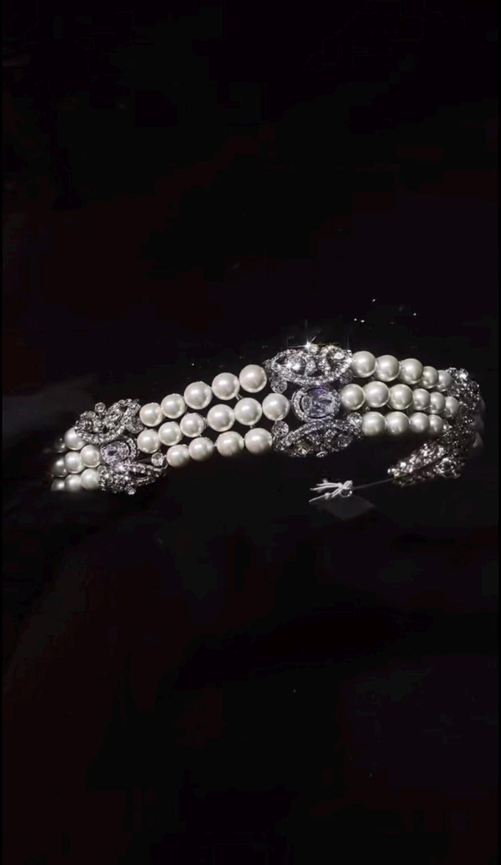 Royal Vintage Multi Strand Pearl Bridal Tiara, Ornate Crystal Rhinestone Silver Wedding Headpiece, Elegant Bridal Hair Crown