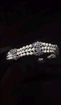 Royal Vintage Multi Strand Pearl Bridal Tiara, Ornate Crystal Rhinestone Silver Wedding Headpiece, Elegant Bridal Hair Crown