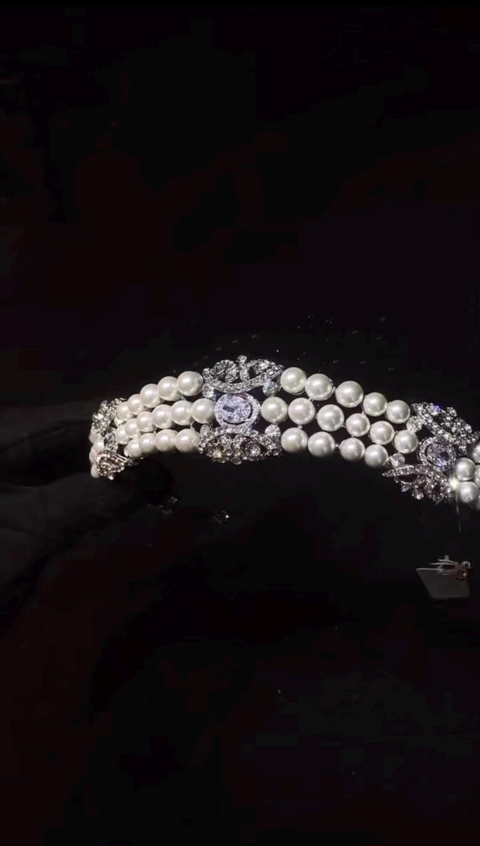 Royal Vintage Multi Strand Pearl Bridal Tiara, Ornate Crystal Rhinestone Silver Wedding Headpiece, Elegant Bridal Hair Crown