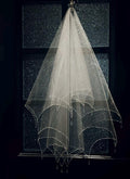 Beaded Scallop Wedding Veil, Crystal Drop Bridal Veil, Art Deco Beaded Edge Veil, Hand Sewn Pearl Edge Bridal Tulle Veil
