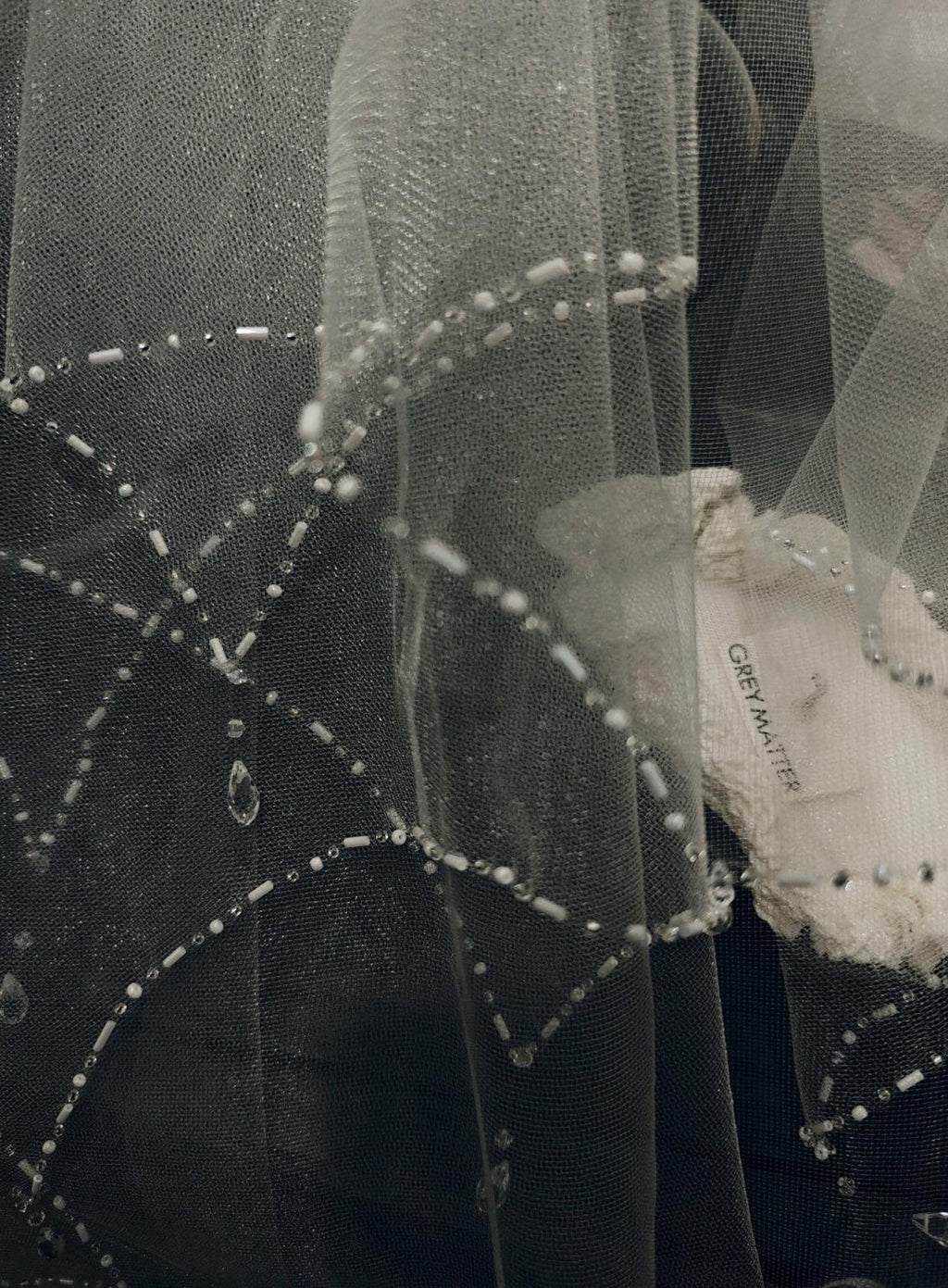 Beaded Scallop Wedding Veil, Crystal Drop Bridal Veil, Art Deco Beaded Edge Veil, Hand Sewn Pearl Edge Bridal Tulle Veil