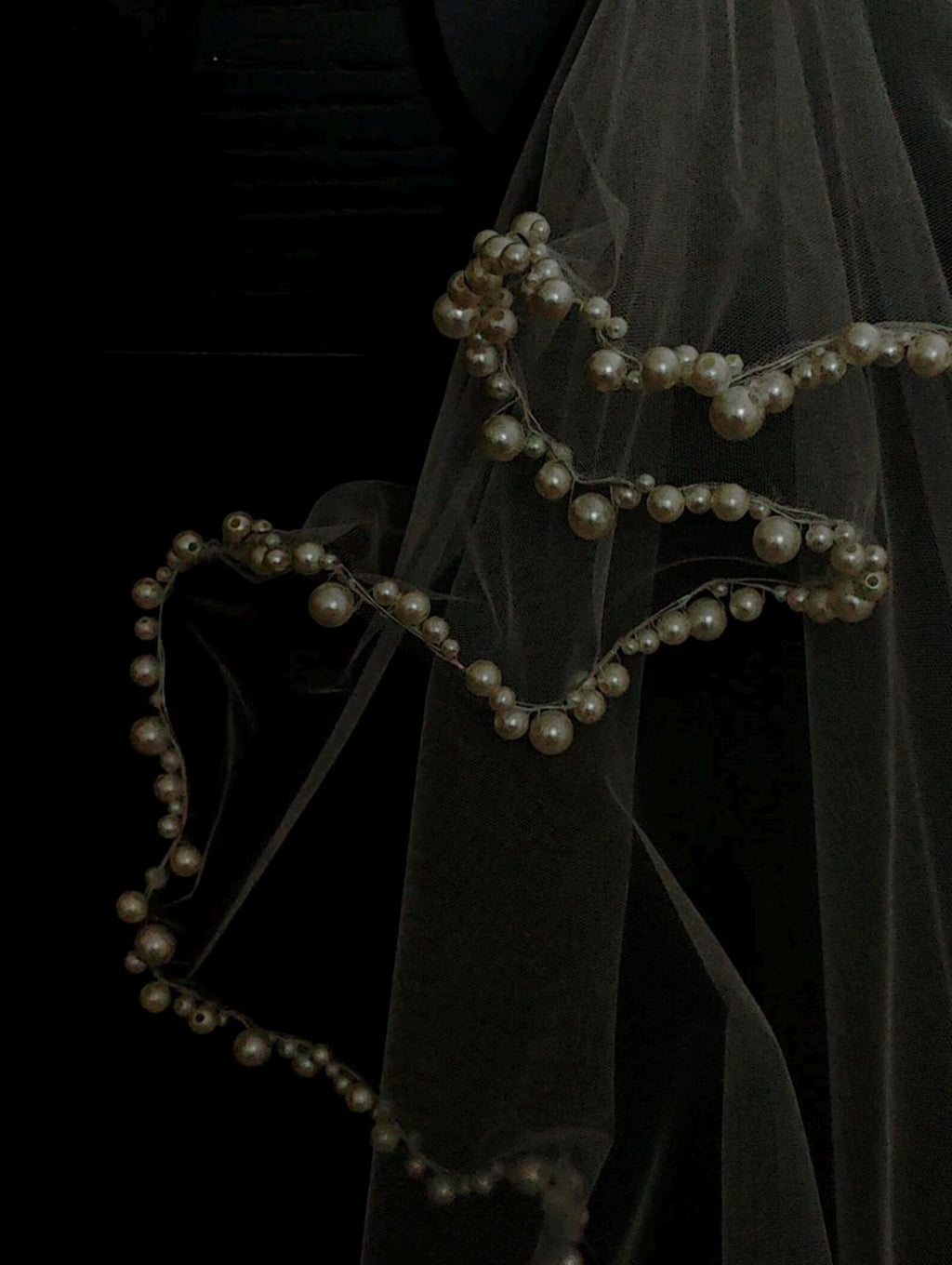 Wavy Pearl Edge Bridal Veil, Multi‑Size Pearl Beaded Wedding Veil, Scalloped Pearl Trim Tulle Veil, Vintage Bride Veil