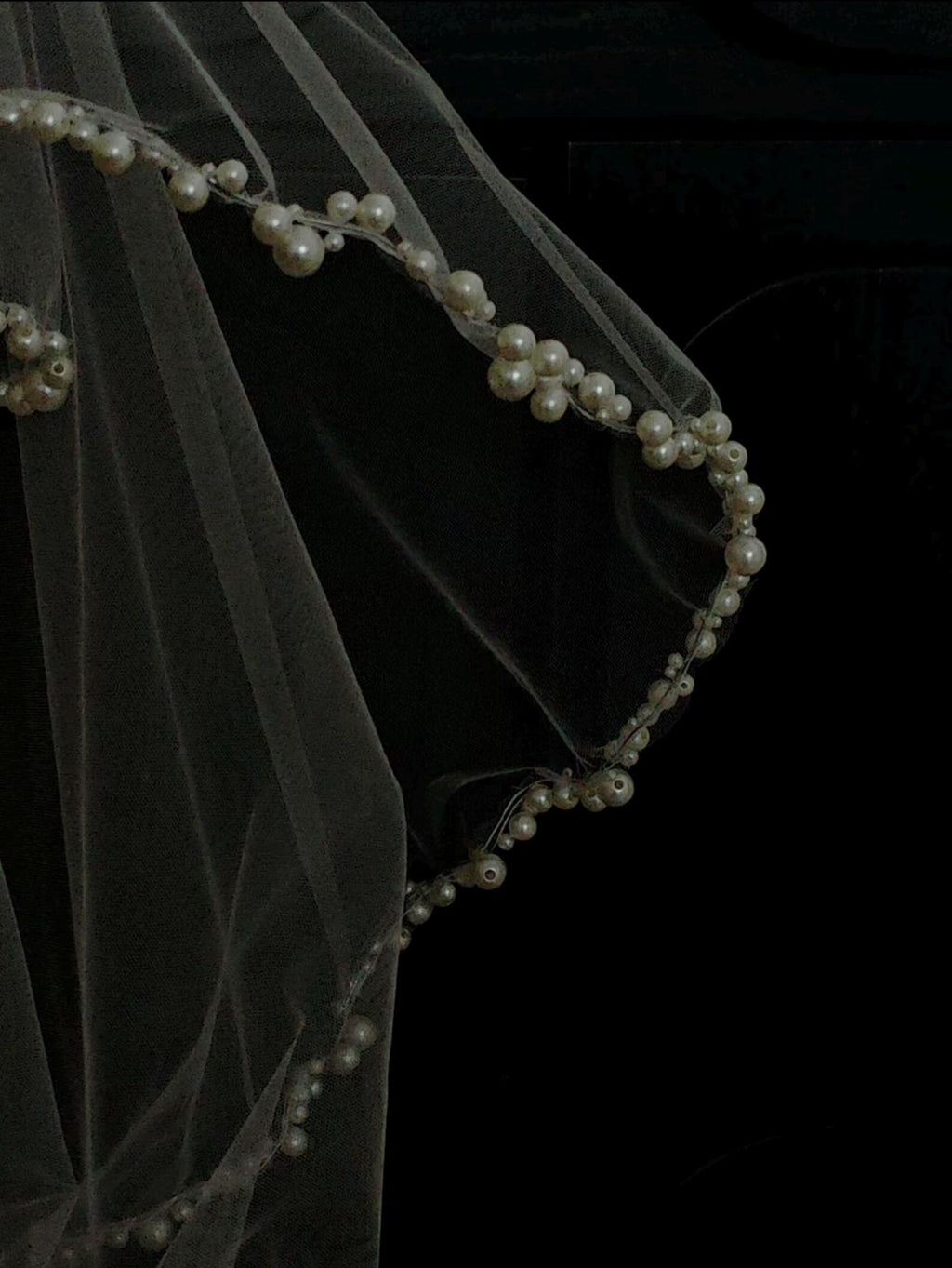 Wavy Pearl Edge Bridal Veil, Multi‑Size Pearl Beaded Wedding Veil, Scalloped Pearl Trim Tulle Veil, Vintage Bride Veil