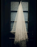 Scattered Teardrop Crystal Bridal Veil, Draping Beaded Tulle Wedding Veil, Sparkling Drop Bead Veil, Minimal Glitter Bride Veil