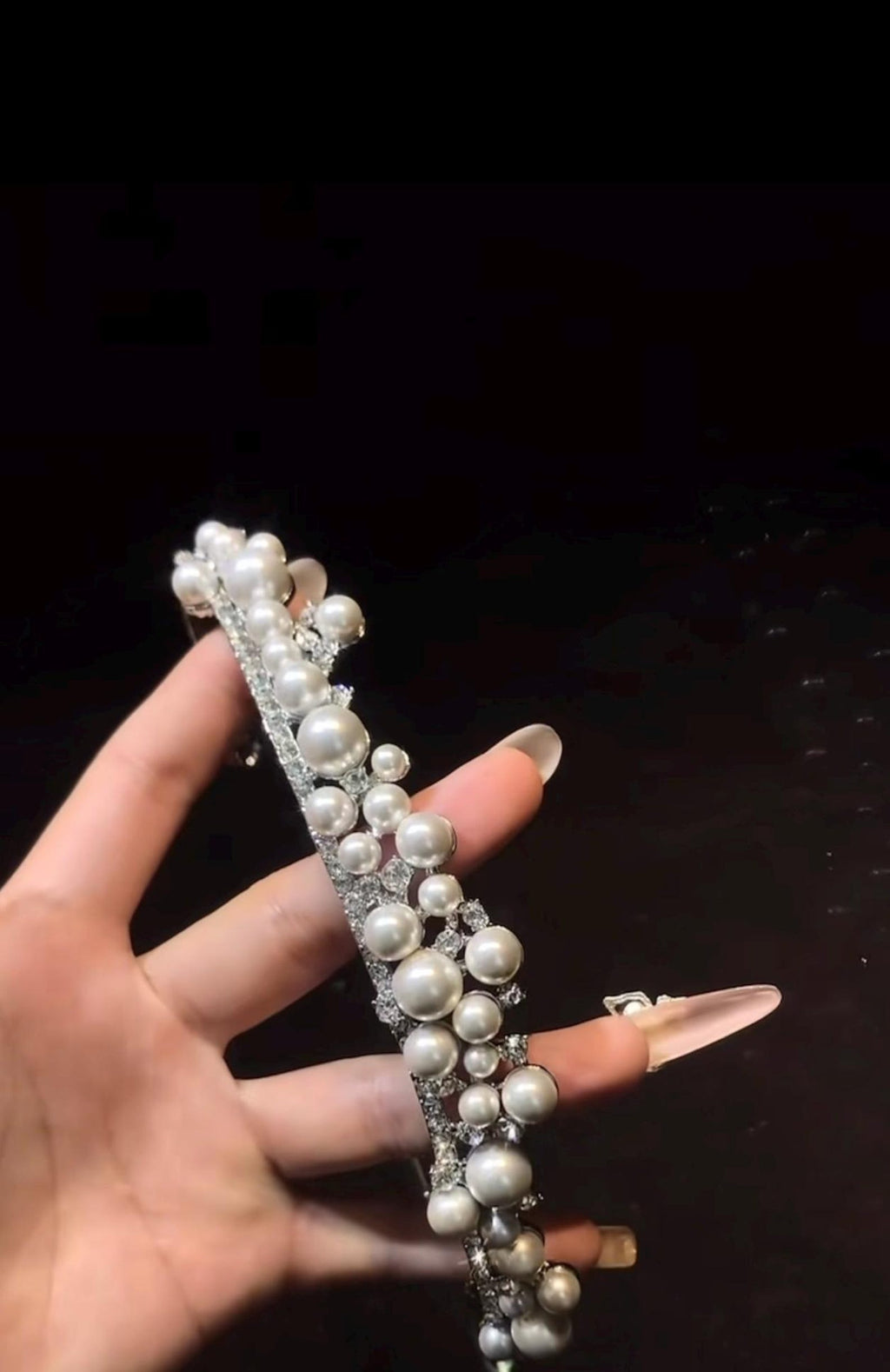 Classic Multi-Size Pearl Rhinestone Tiara, Vintage Cream Pearl Bridal Crown, Silver Crystal Wedding Headpiece for Bride