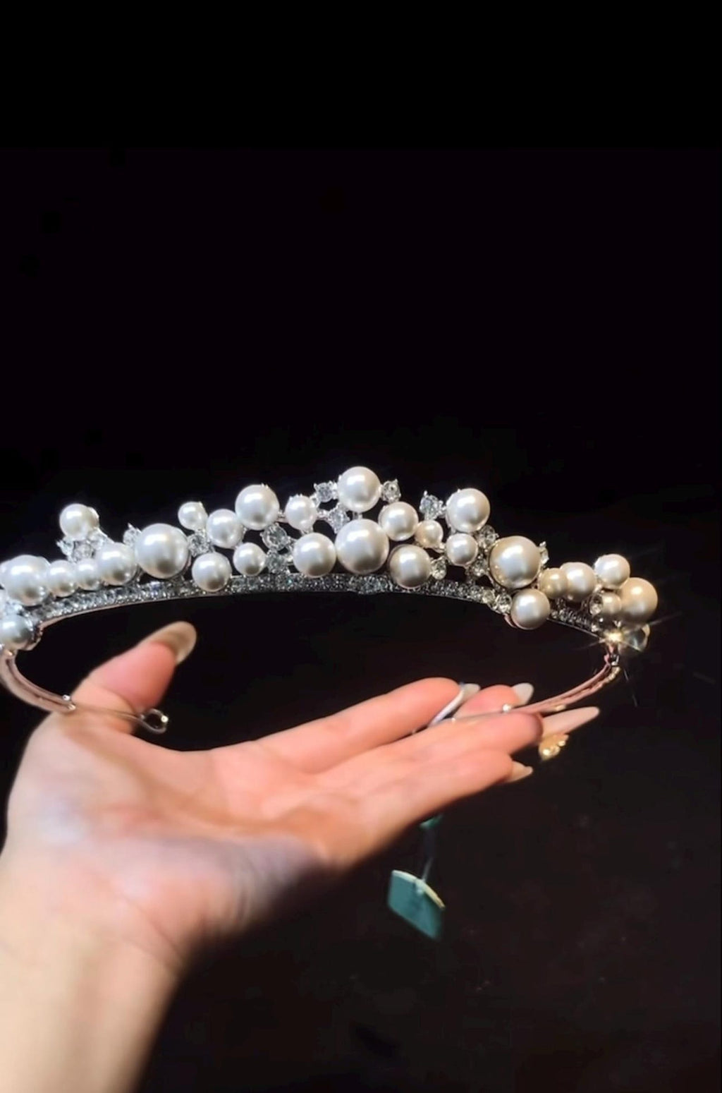 Classic Multi-Size Pearl Rhinestone Tiara, Vintage Cream Pearl Bridal Crown, Silver Crystal Wedding Headpiece for Bride