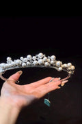 Classic Multi-Size Pearl Rhinestone Tiara, Vintage Cream Pearl Bridal Crown, Silver Crystal Wedding Headpiece for Bride