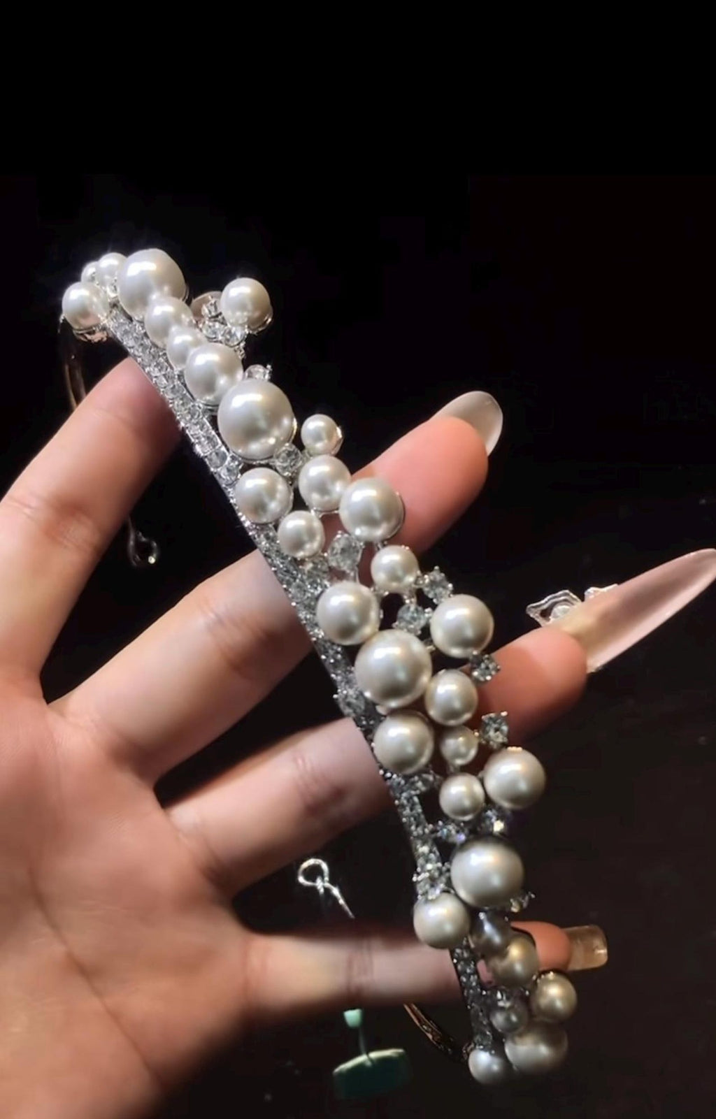 Classic Multi-Size Pearl Rhinestone Tiara, Vintage Cream Pearl Bridal Crown, Silver Crystal Wedding Headpiece for Bride