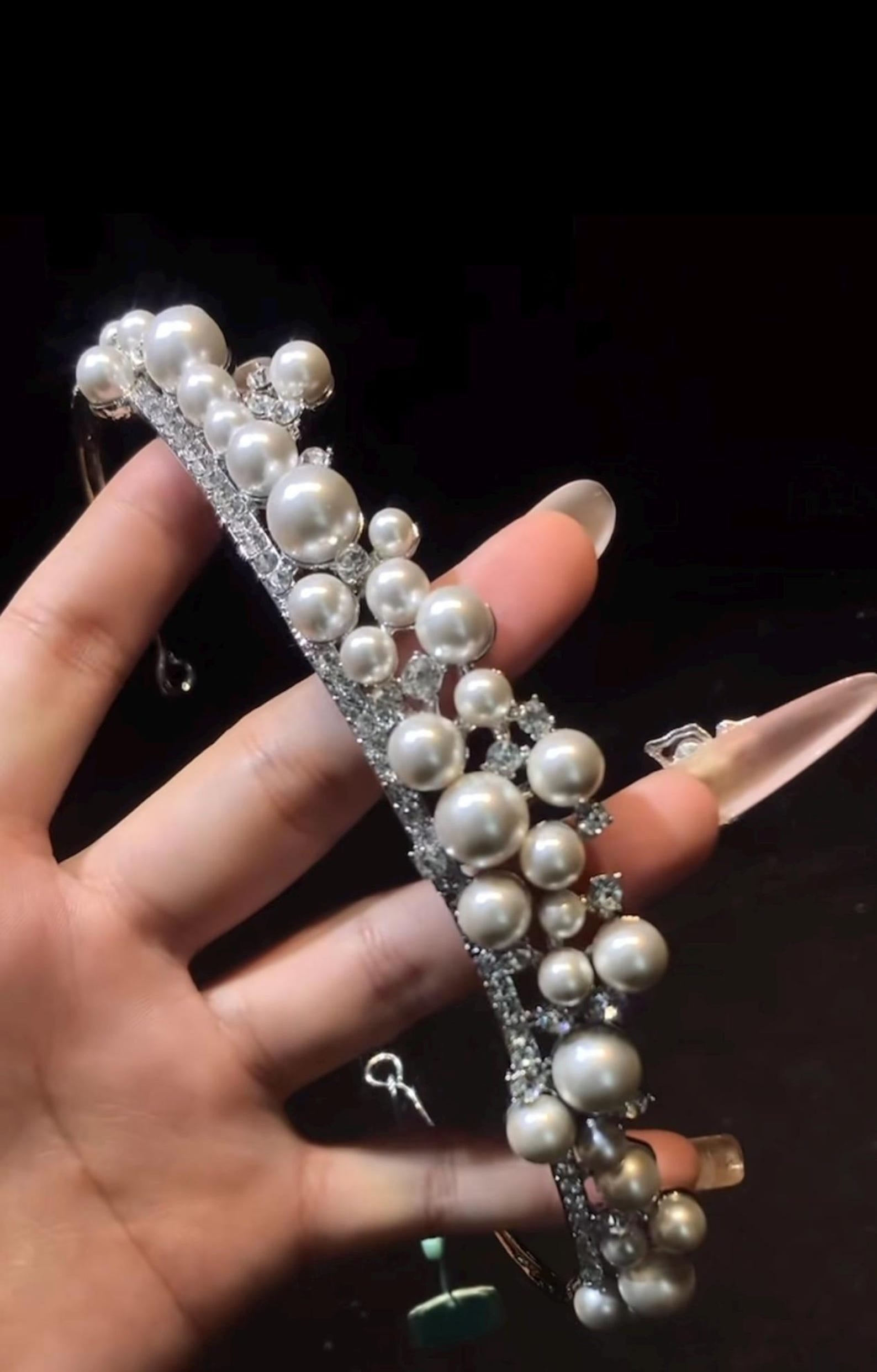 Classic Multi-Size Pearl Rhinestone Tiara, Vintage Cream Pearl Bridal Crown, Silver Crystal Wedding Headpiece for Bride