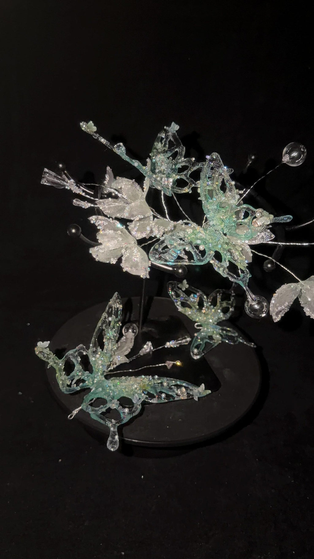 Light Green Butterfly Bridal Headband, Frosted Flower Crystal Wedding Headpiece, Fairy Floral Tiara for Bride