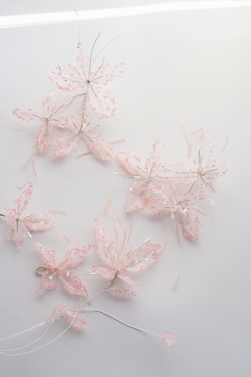 Handmade Pink Tulle Butterfly Hair Accessory, Rhinestone Feather Fairy Bridal Headpiece, Dreamy Wedding Hair Decor