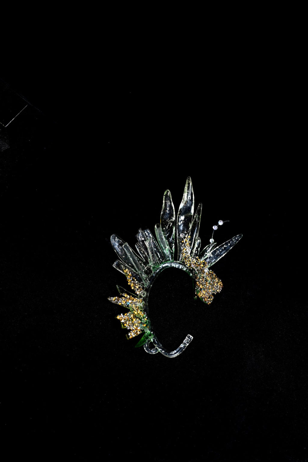 Clear Green Resin Wing Ear Cuff, Forest Elf Non Pierced Ear Wrap, Crystal Sparkle Bridal Ear Accessory