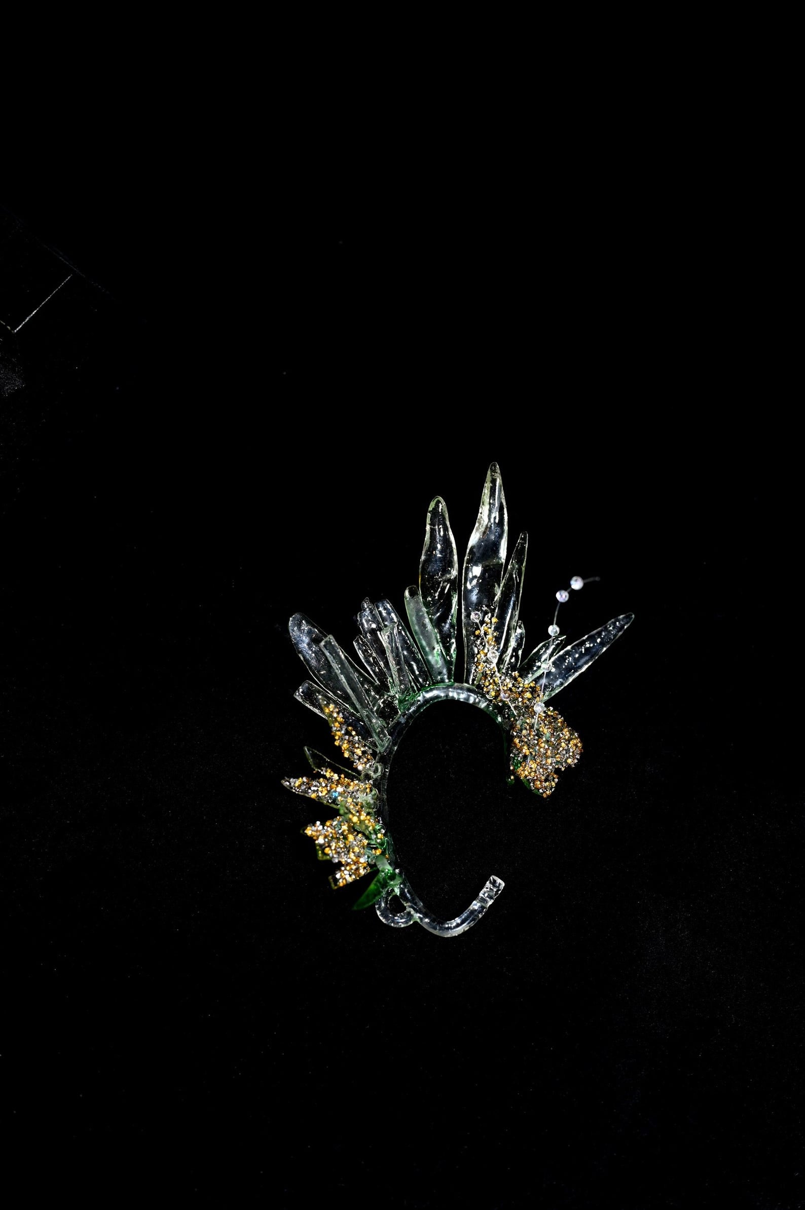 Clear Green Resin Wing Ear Cuff, Forest Elf Non Pierced Ear Wrap, Crystal Sparkle Bridal Ear Accessory