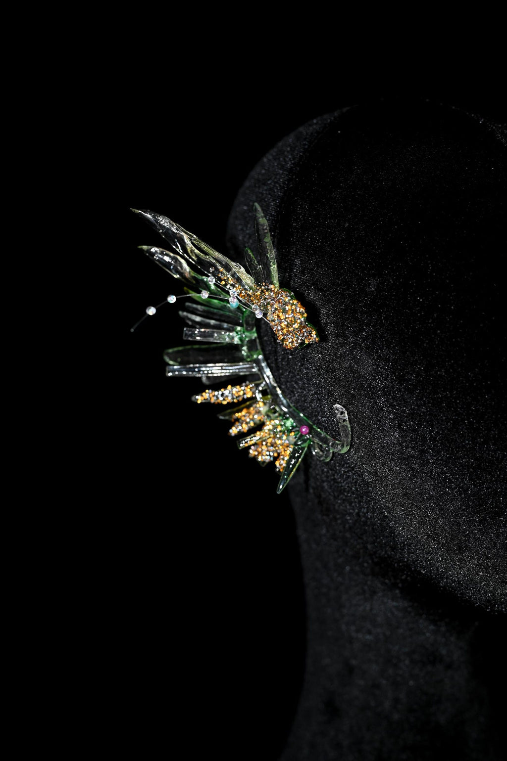 Clear Green Resin Wing Ear Cuff, Forest Elf Non Pierced Ear Wrap, Crystal Sparkle Bridal Ear Accessory