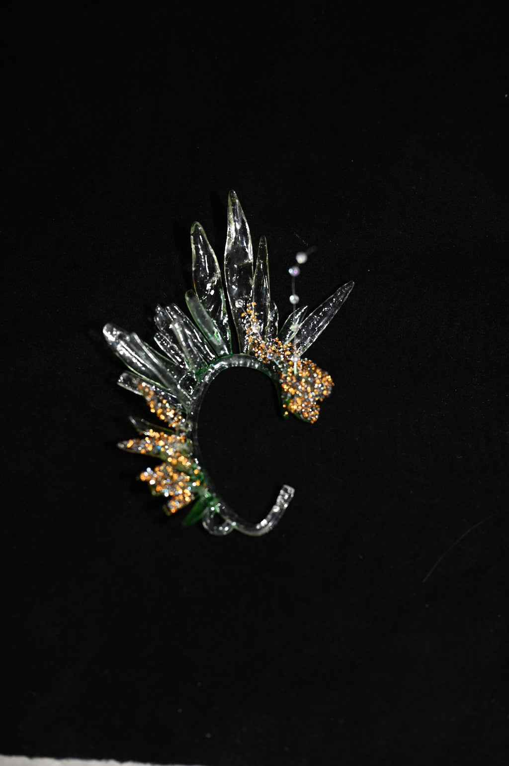 Clear Green Resin Wing Ear Cuff, Forest Elf Non Pierced Ear Wrap, Crystal Sparkle Bridal Ear Accessory