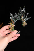 Clear Green Resin Wing Ear Cuff, Forest Elf Non Pierced Ear Wrap, Crystal Sparkle Bridal Ear Accessory