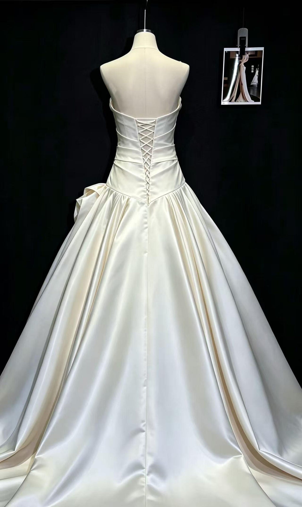 Strapless Draped Satin Wedding Dress, Handmade 3D Rose Ball Gown Bridal Gown With Train