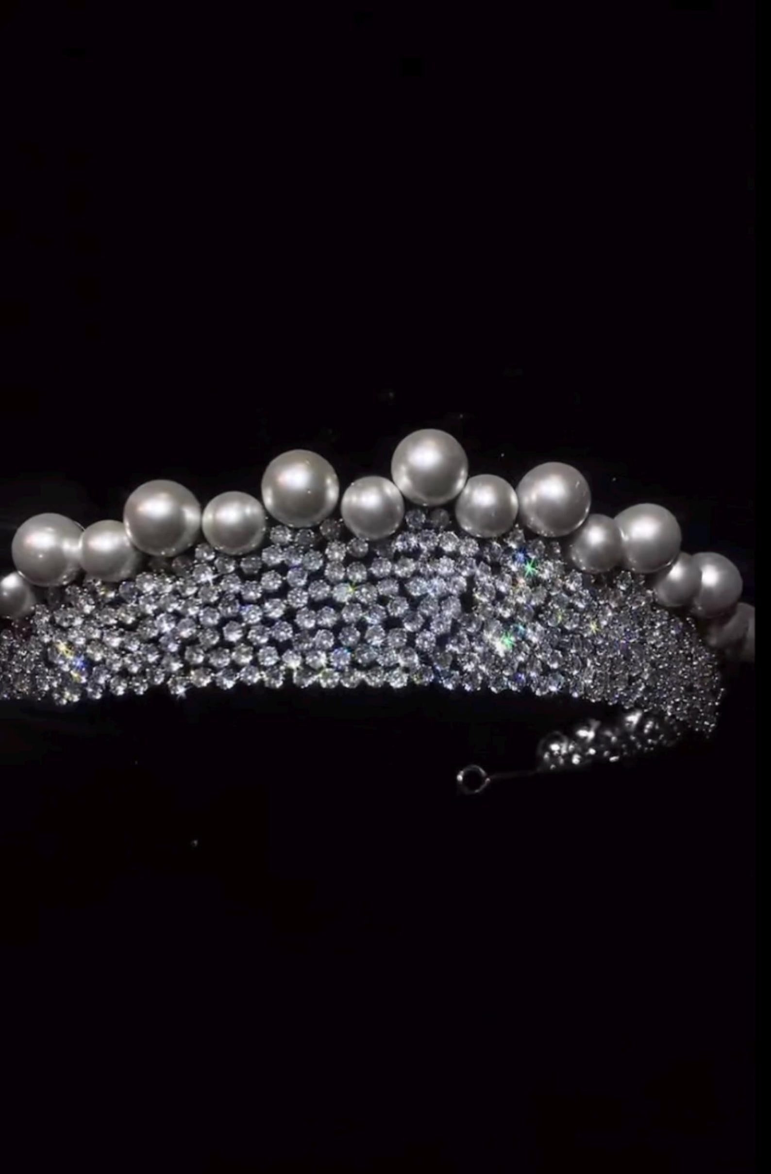 Vintage Regency Pearl Crystal Tiara, Sparkling CZ Bridal Crown, Royal Queen Wedding Headpiece, Elegant Pearl Diadem For Bride & Pageant
