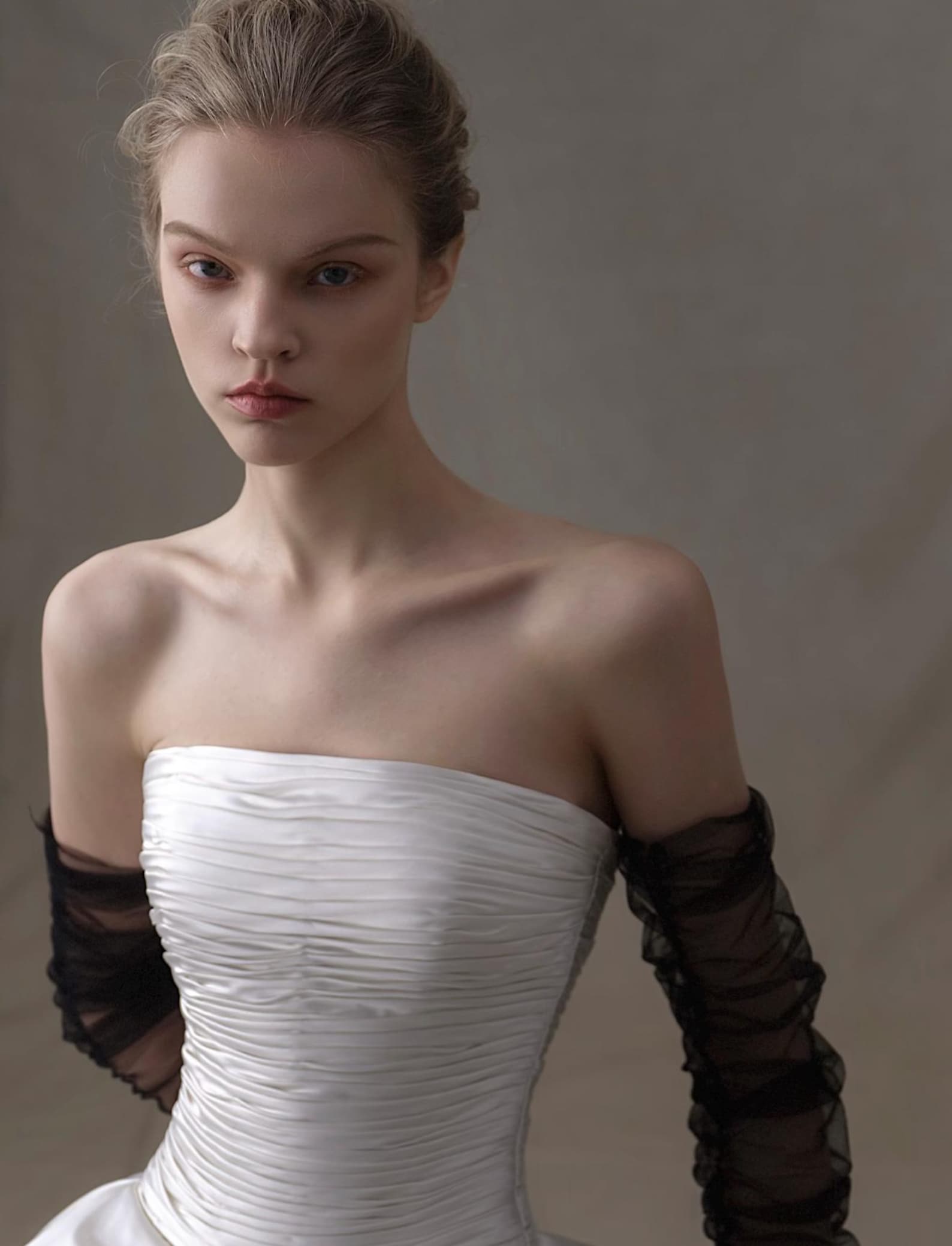 Strapless Ruched Satin Ball Gown Wedding Dress, Waist Big Bow Bridal Gown, Luxury Cathedral Train Minimalist Wedding Gown, Custom Bridal