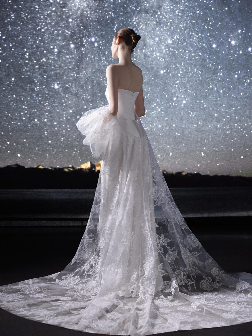 Strapless Satin Mermaid Wedding Dress With Pearl Trim, Draped Long Train Bridal Gown, Minimalist Classic Wedding Gown