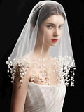 Short Lily of the Valley Beaded Wedding Veil, Handcrafted Floral Fringe Bridal Veil, Romantic Blusher Bride Accessory