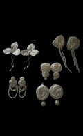 Handmade Satin Flower Pearl Tassel Earrings, Ivory Floral Bridal Drop Earrings, Romantic Statement Earrings for Wedding Bride