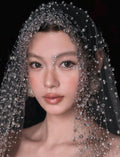 Luxury Crystal Pearl Bridal Veil, Beaded Bubble Net Wedding Veil, Sparkling Drop Bead Bridal Headpiece for Modern Bride