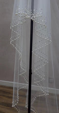 Pearl Crystal Edge Bridal Veil, Scattered Beaded Tulle Wedding Veil, Sparkly Asymmetrical Bridal Headpiece