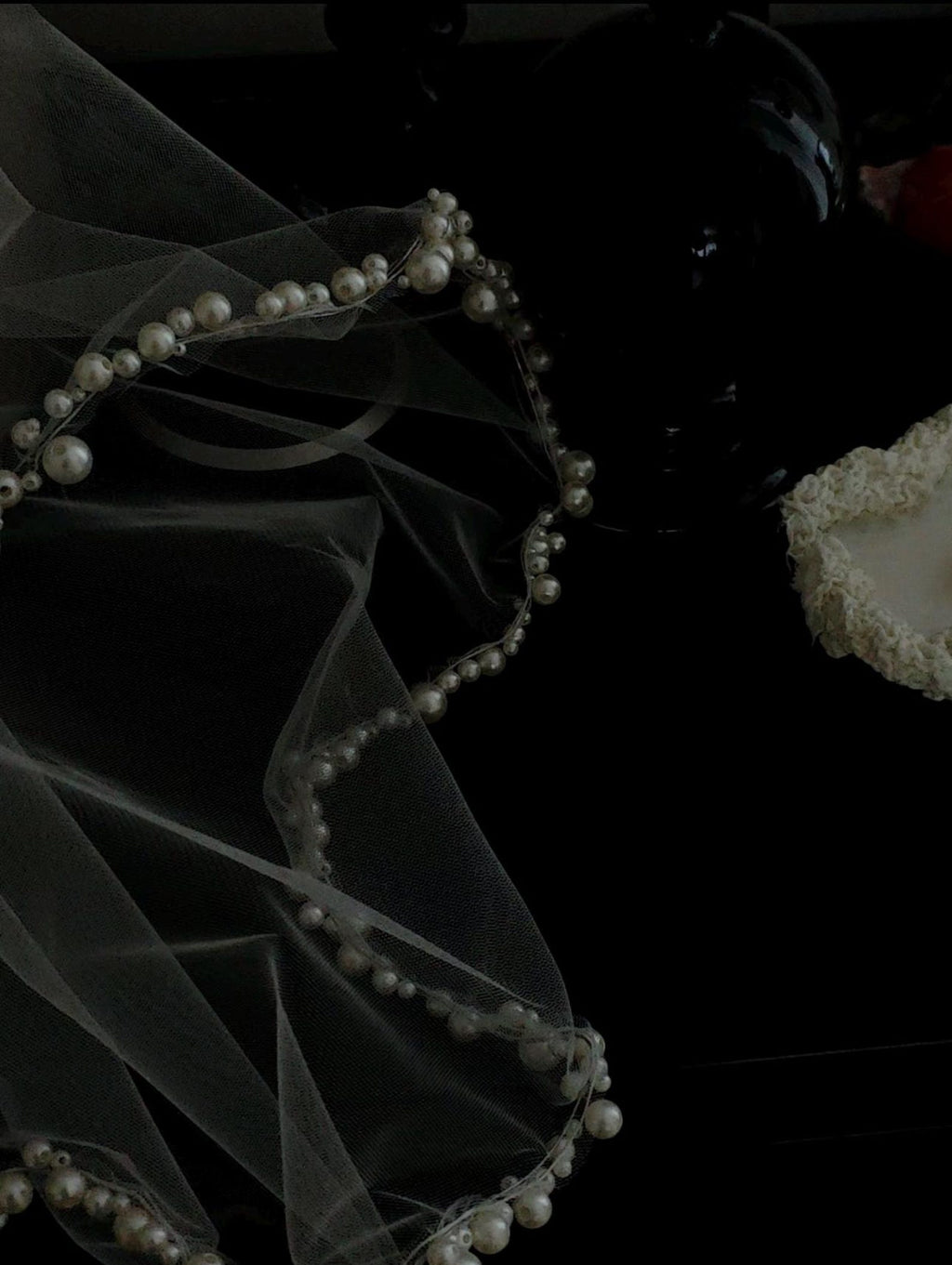 Wavy Pearl Edge Bridal Veil, Multi‑Size Pearl Beaded Wedding Veil, Scalloped Pearl Trim Tulle Veil, Vintage Bride Veil