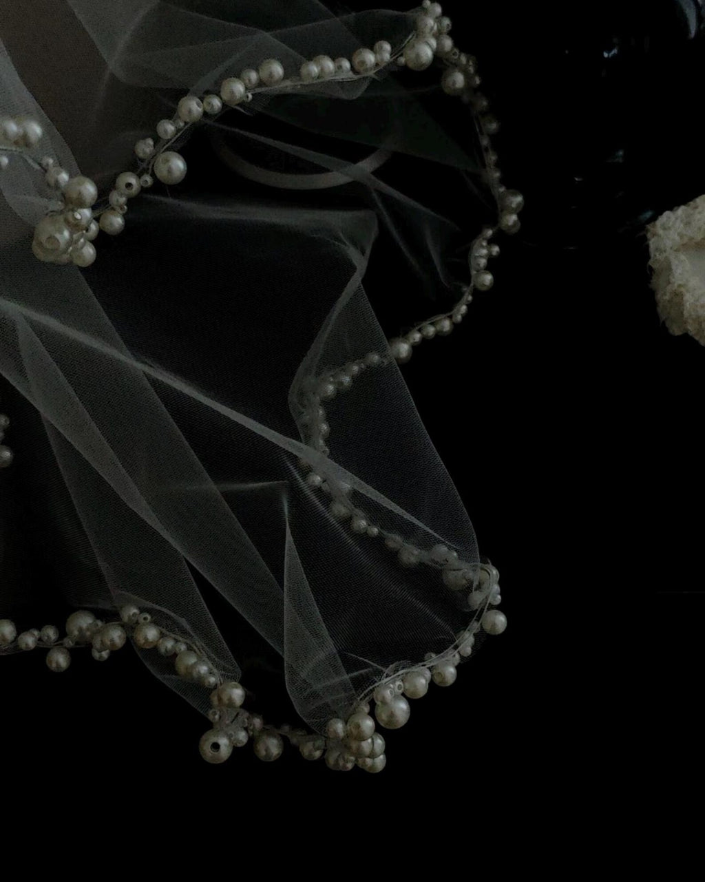 Wavy Pearl Edge Bridal Veil, Multi‑Size Pearl Beaded Wedding Veil, Scalloped Pearl Trim Tulle Veil, Vintage Bride Veil