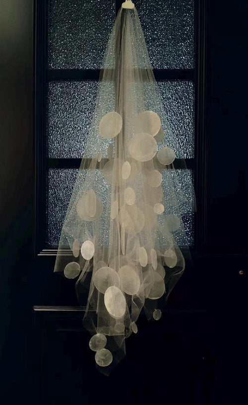 Circular Sequin Bridal Veil, Oversized Circle Applique Tulle Veil, Modern Abstract Wedding Veil, Artistic Statement Bride Veil
