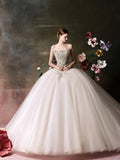 Strapless Ball Gown Wedding Dress, Heavy Beaded Bodice Bridal Gown, Luxury Sparkle Tulle Princess Wedding Gown for Formal Ceremony