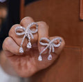 Rhinestone Bow Drop Earrings, Teardrop Crystal Dangle Earrings, Bridal Wedding Earrings for Cheongsam