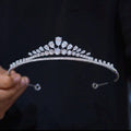 Teardrop Crystal Bridal Tiara, Silver Rhinestone Wedding Crown, Minimalist Bride Headpiece for Wedding Gown & Cheongsam