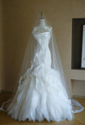 Wavy Scallop Fan Lace Edge Wedding Veil, Single Tier Sheer Tulle Bridal Veil, Vintage Romantic Trimmed Wedding Veil