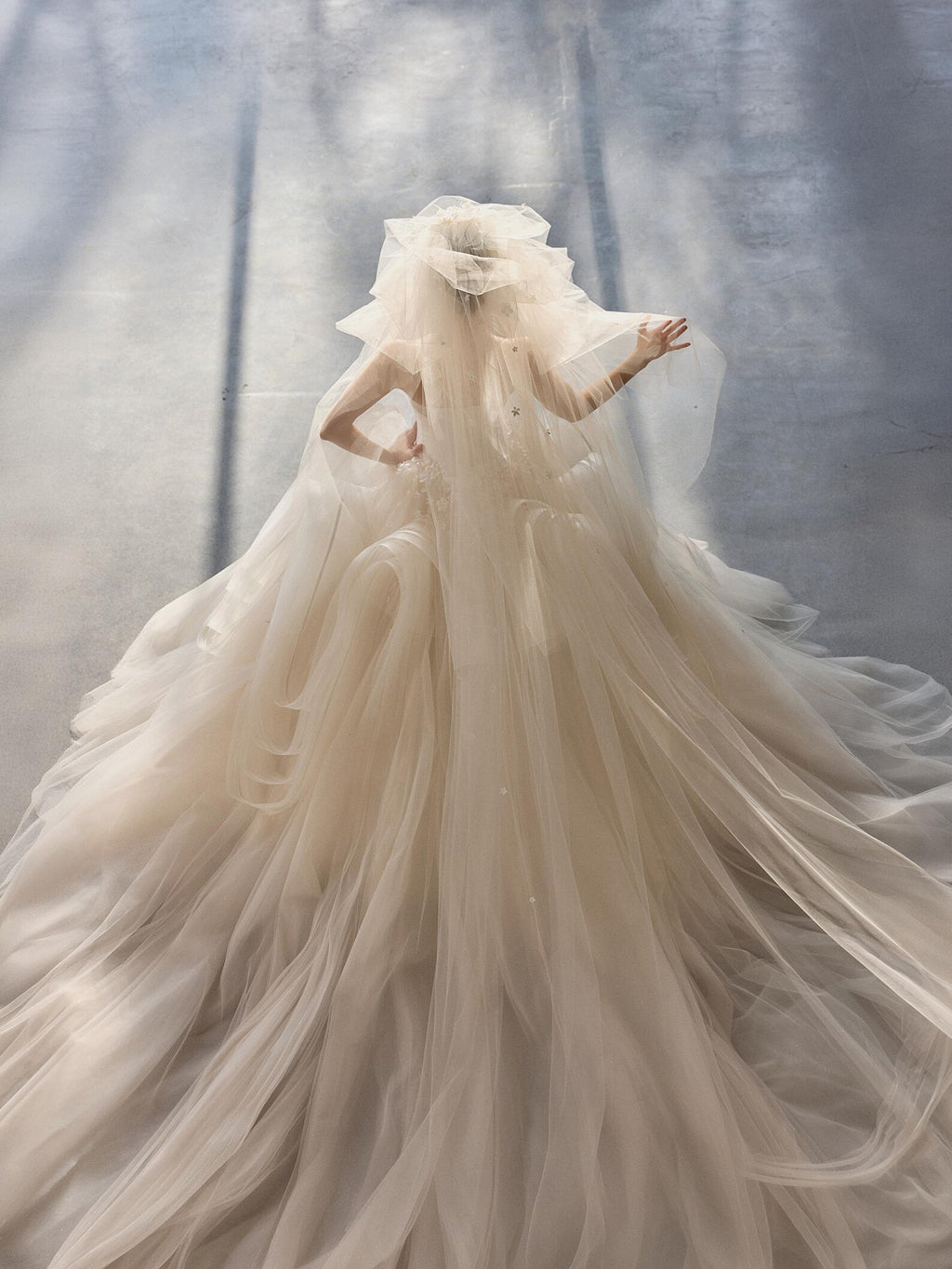 Strapless Corset Ball Gown Wedding Dress, 3D Floral Tulle Bridal Gown, Ruffled Princess Wedding Dress with Train, Custom Size