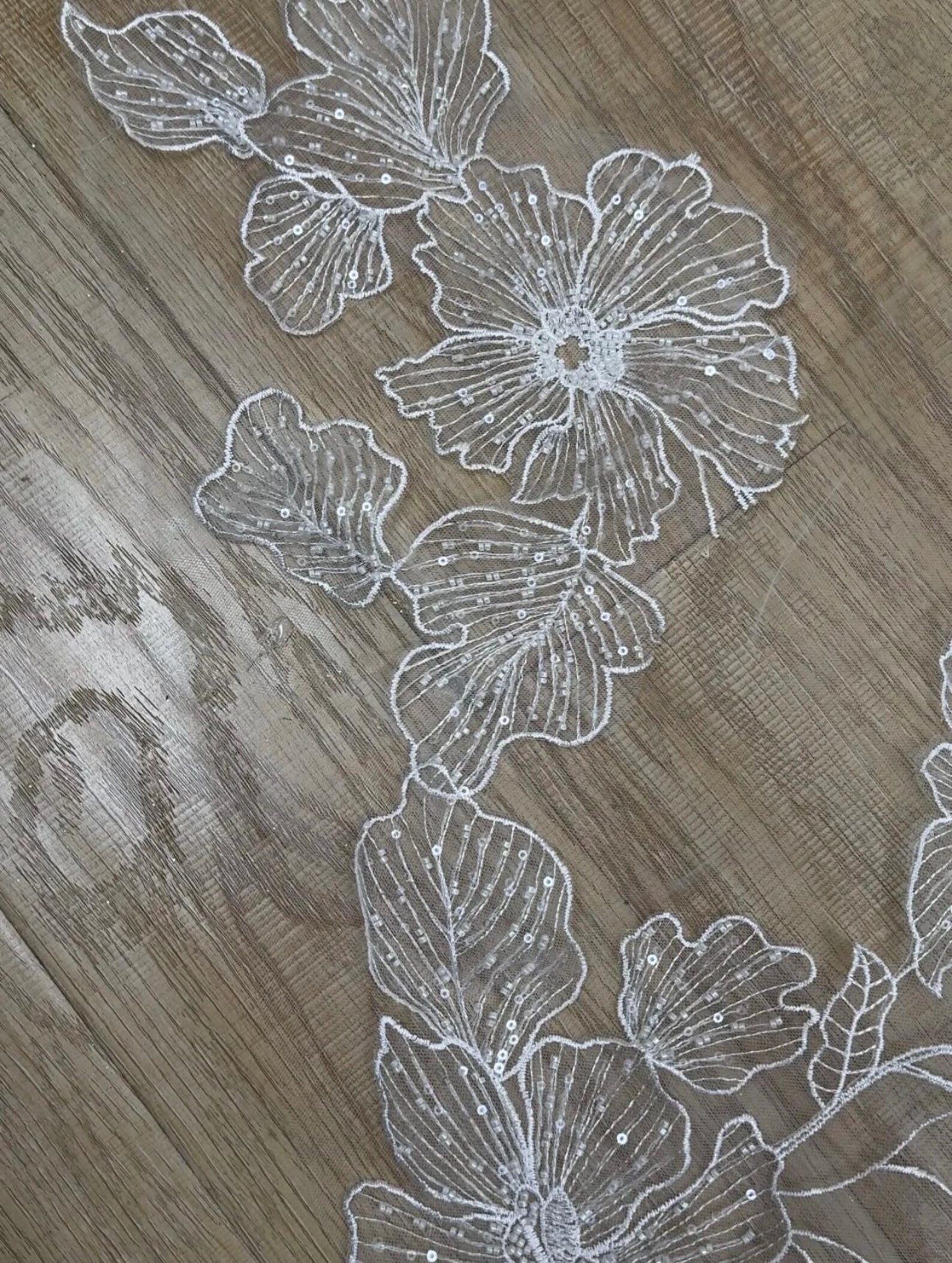 Floral Lace Cathedral Wedding Veil, 3D Flower Appliqué Long Bridal Veil