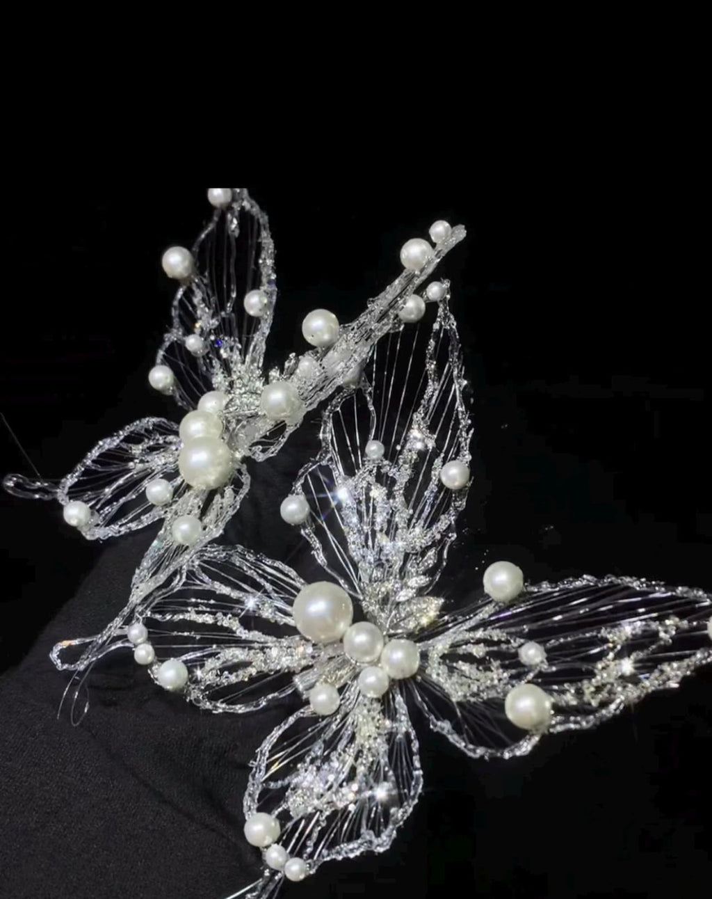 Hand‑wired Pearl Butterfly Bridal Headpiece, Crystal Rhinestone Butterfly Hair Clip, Fairy Wedding Hair Accessory for Bride