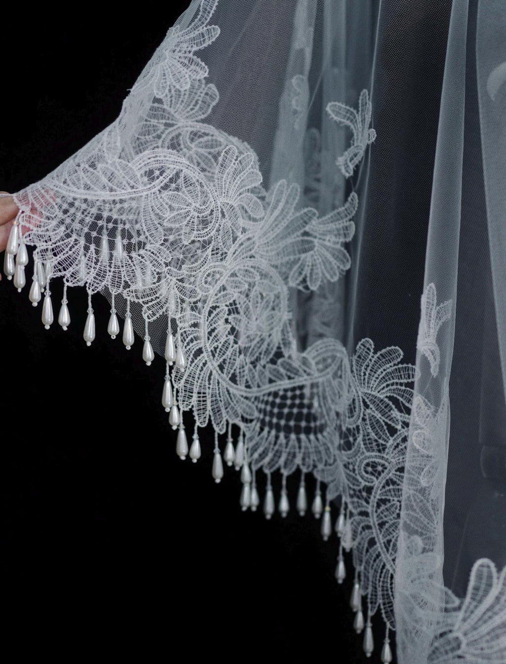Baroque Lace Mantilla Veil, Cathedral Length Bridal Veil With Tassel Fringe Edge, Vintage Lace Cover Face Wedding Veil