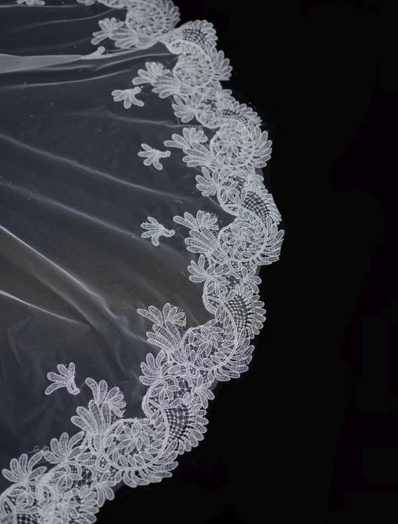 Baroque Lace Mantilla Veil, Cathedral Length Bridal Veil With Tassel Fringe Edge, Vintage Lace Cover Face Wedding Veil