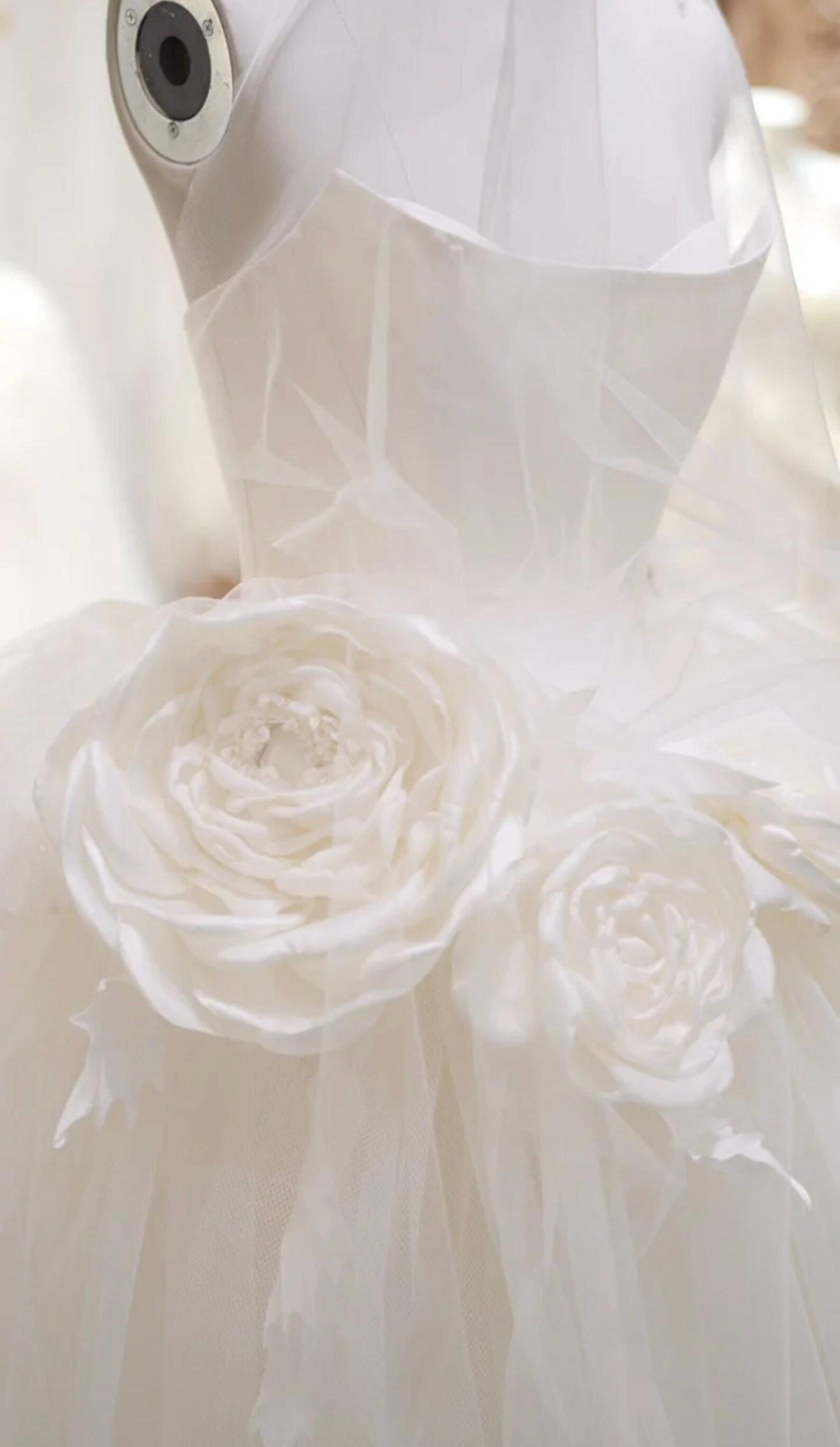 Modern Strapless Bridal Gown,3D Large Flower Tulle Wedding Dress,Satin Corset Wedding Gown,Edgy Bride Reception Dress
