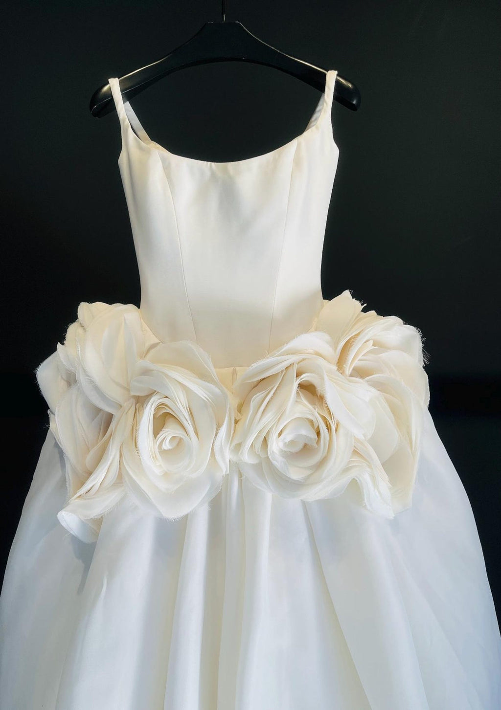 Off‑the‑Shoulder Satin Ballgown Bridal Gown, Large Handmade 3D Floral Wedding Dress, Luxury Voluminous Wedding Gown