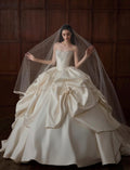 Strapless Beaded Satin Ballgown Bridal Gown, Draped Ruffle Skirt Couture Wedding Dress, Luxury Voluminous Bridal Gown