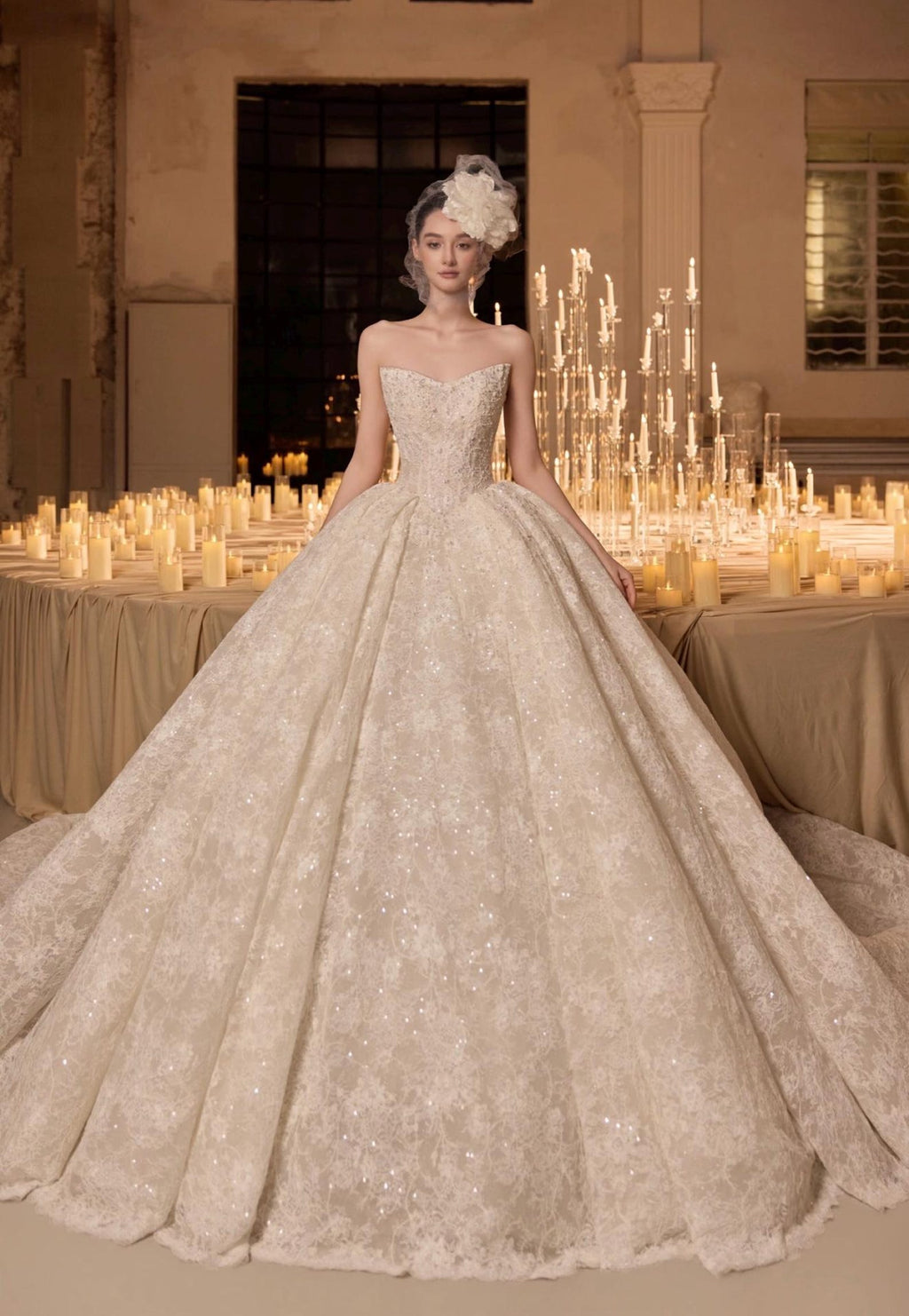 Detachable Off Shoulder Beaded Lace Wedding Dress Ball Gown Strapless Sweetheart Bridal Gown