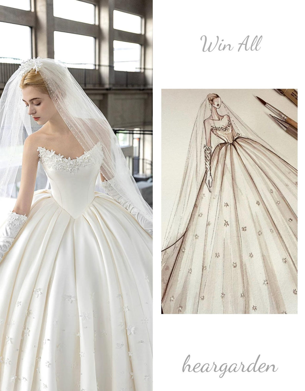 Luxury Satin Ball Gown Wedding Dress 3D Floral Beaded Strapless Sweetheart Bridal Gown Ivory