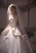 Vintage Royal Ballgown Wedding Dress, Off‑Shoulder Renaissance Bridal Gown, Lace Bow Custom Wedding Dress